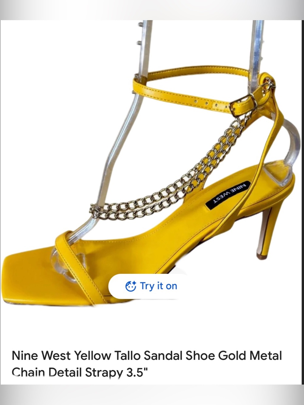 Nine West Yellow Chain-Trim Ankle-Strap Heel. Tallo3, yellow700 NWT